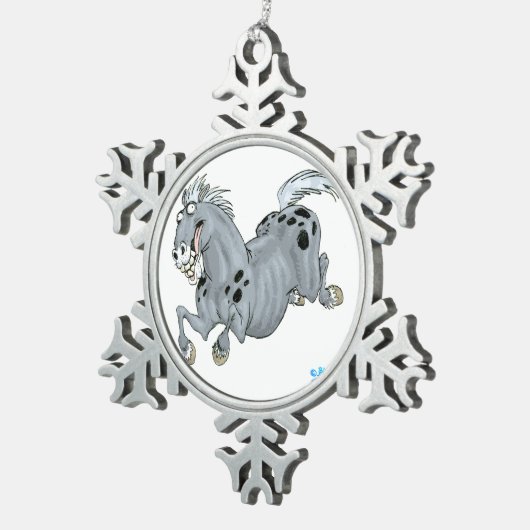 漫画熱狂する馬プーターオーナメント スノーフレークピューターオーナメント (右)