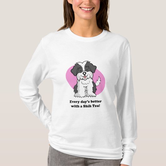 漫画犬のシーズー(犬)のTzuのかわいい長袖 Tシャツ (正面)