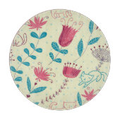 漫画猫が付いている花パターン カッティングボード (正面)