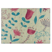 漫画猫が付いている花パターン カッティングボード (正面)