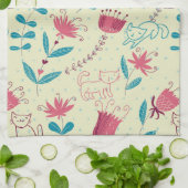 漫画猫が付いている花パターン キッチンタオル (折り畳み)