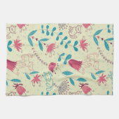 漫画猫が付いている花パターン キッチンタオル (横)