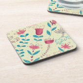 漫画猫が付いている花パターン コースター (左側)