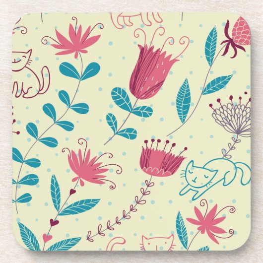 漫画猫が付いている花パターン コースター (正面)