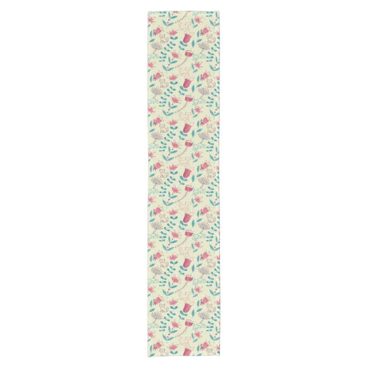 漫画猫が付いている花パターン ショートテーブルランナー (正面)