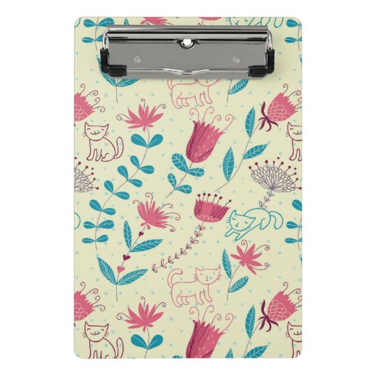 漫画猫が付いている花パターン ミニクリップボード (正面)