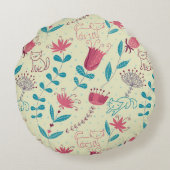 漫画猫が付いている花パターン ラウンドクッション (裏面)