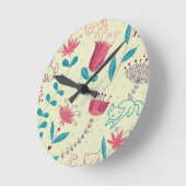 漫画猫が付いている花パターン ラウンド壁時計 (傾斜)