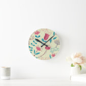 漫画猫が付いている花パターン ラウンド壁時計 (ホーム)