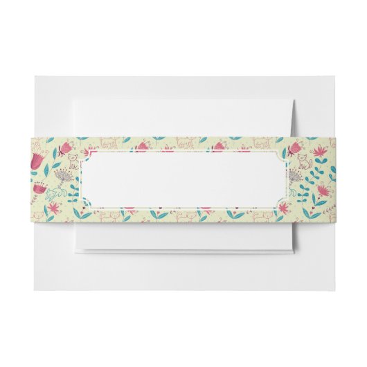 漫画猫が付いている花パターン 招待状ベリーバンド (正面例)