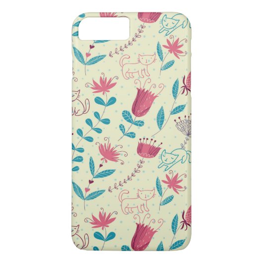 漫画猫が付いている花パターン Case-Mate iPhoneケース (裏面)