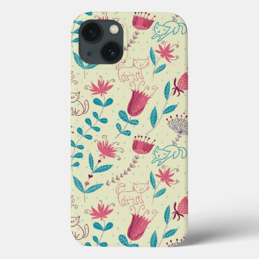 漫画猫が付いている花パターン Case-Mate iPhoneケース (裏面)