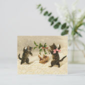 漫画猫の雪だるま戦うヴィンテージクリスマス シーズンポストカード (スタンド正面)