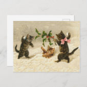 漫画猫の雪だるま戦うヴィンテージクリスマス シーズンポストカード (正面/裏面)