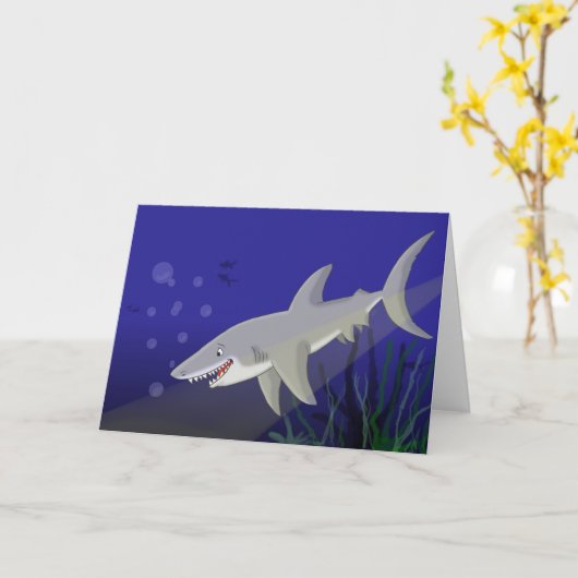 漫画素晴らし白いサメのグリーティングカード カード (黄色い花)