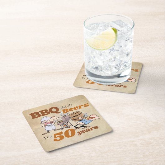 漫画素朴BBQとビール50誕生日 スクエアペーパーコースター (インサイチュ)