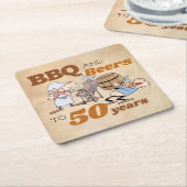 漫画素朴BBQとビール50誕生日 スクエアペーパーコースター (アングル)