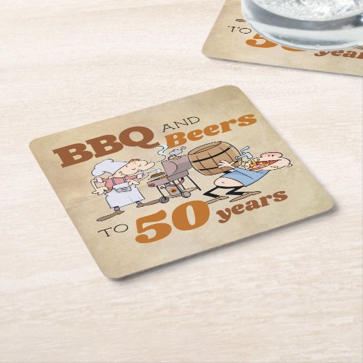 漫画素朴BBQとビール50誕生日 スクエアペーパーコースター (アングル)