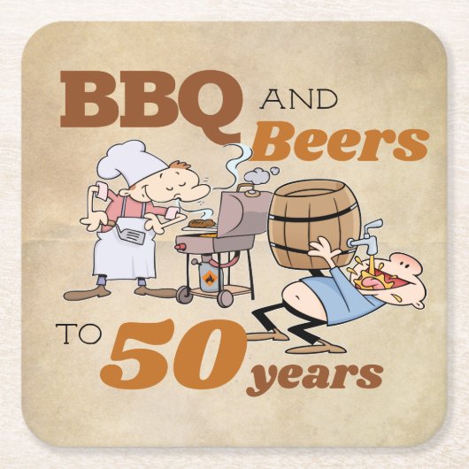 漫画素朴BBQとビール50誕生日 スクエアペーパーコースター (正面)