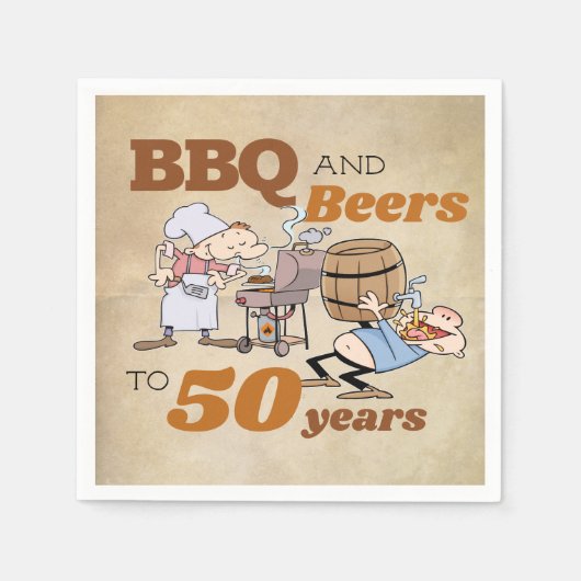 漫画素朴BBQとビール50誕生日 スタンダードカクテルナプキン (正面)