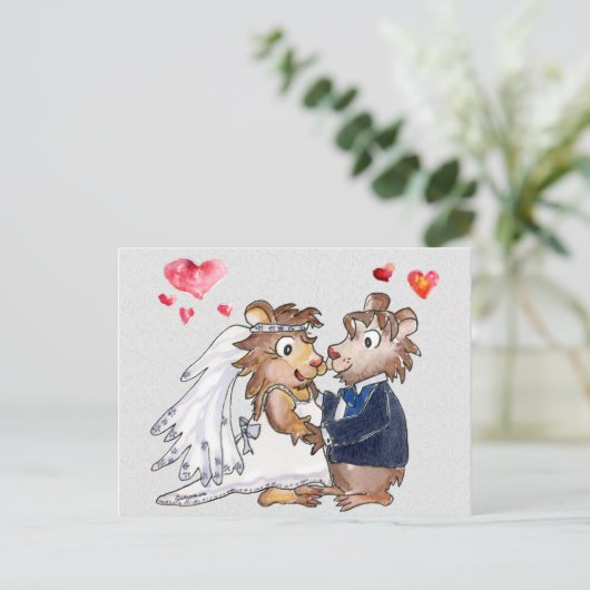 漫画結婚のカップルが日付はがきを保存 案内ポストカード (スタンド正面)