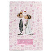 漫画結婚のカップル抱き枕パーソナライズされたおもしろい ミディアムペーパーバッグ (裏面)