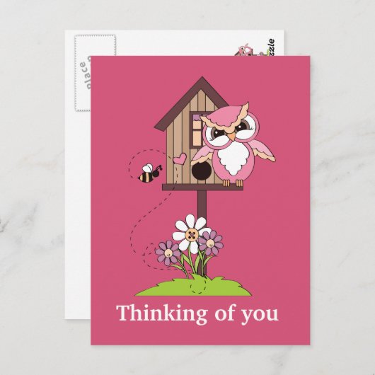 漫画考えのフクロウの葉書 ポストカード (正面/裏面)