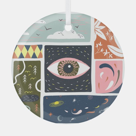 漫画自然宇宙：秋イラストレーション ガラスオーナメント (正面)