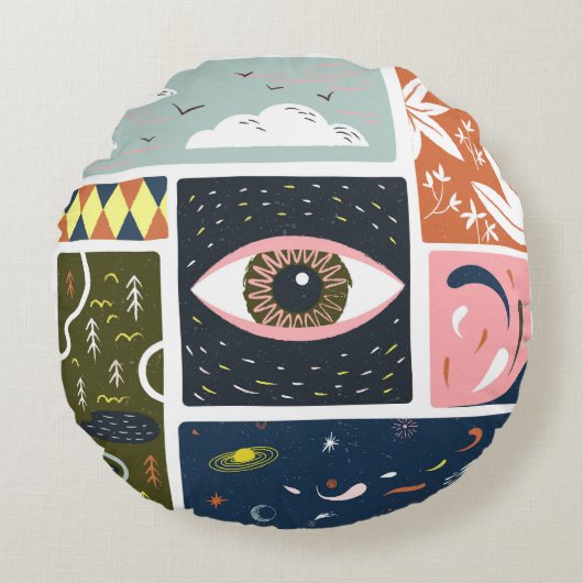 漫画自然宇宙:秋イラストレーション ラウンドクッション (正面)