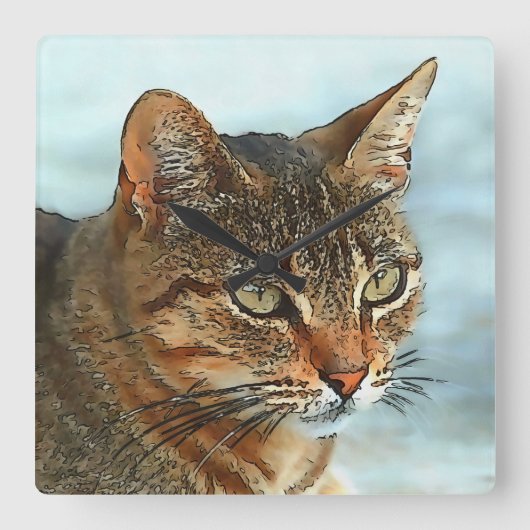 漫画芸術的スタイルタビーキャットRB スクエア壁時計 (正面)