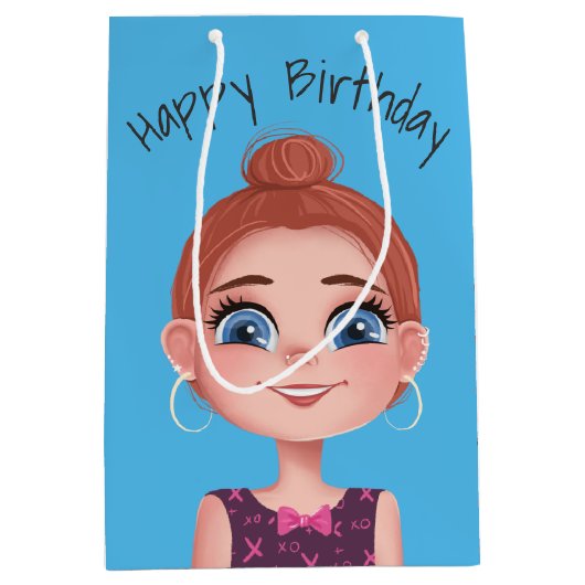 漫画誕生日ガールオンアクア ミディアムペーパーバッグ (正面)