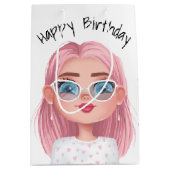 漫画誕生日ガールオンホワイト ミディアムペーパーバッグ (正面)