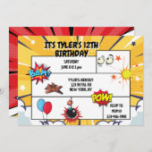 漫画誕生日パーティーへの招待 招待状 (正面/裏面)