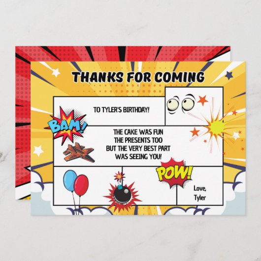 漫画誕生日パーティーサンキューカード サンキューカード (正面/裏面)