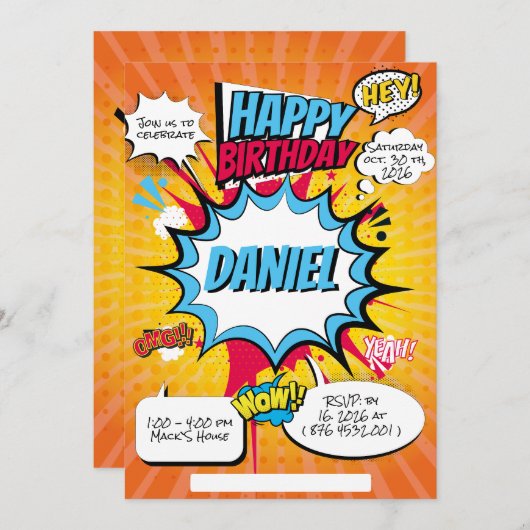 漫画誕生日招待状 招待状 (正面/裏面)