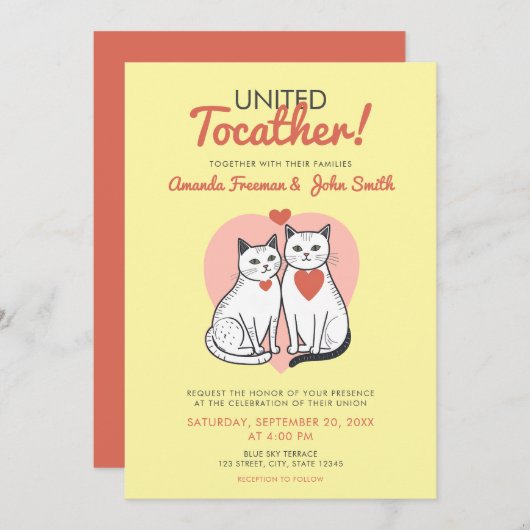 漫画赤と白の猫のテーマ結婚の 招待状 (正面/裏面)