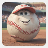 漫画野球誕生日紙ボール スクエアシール (正面)
