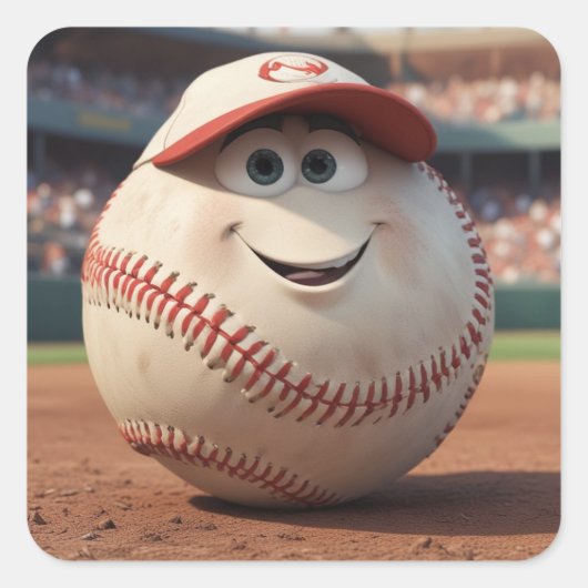 漫画野球誕生日紙ボール スクエアシール (正面)