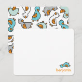 漫画間抜けダッキー（アヒルちゃん）男の赤ちゃんサンキューカード サンキューカード (正面/裏面)