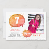 漫画音声バブル写真ガール誕生日 招待状 (正面)