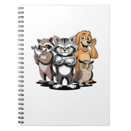 漫画風の動物チームキャラクターイラスト ノートブック