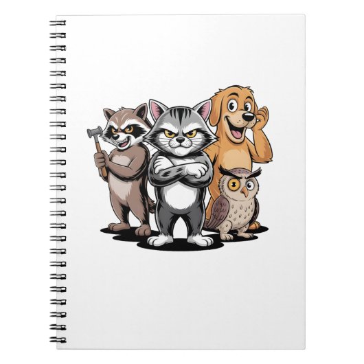 漫画風の動物チームキャラクターイラスト ノートブック (正面)