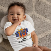漫画風の吹き出しで赤ちゃん言葉をやめろ ベビーボディスーツ