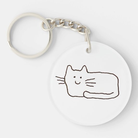 漫画風の猫の線画 キーホルダー (正面)