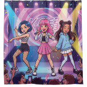 漫画風KPopガールズグループ シャワーカーテン (正面)