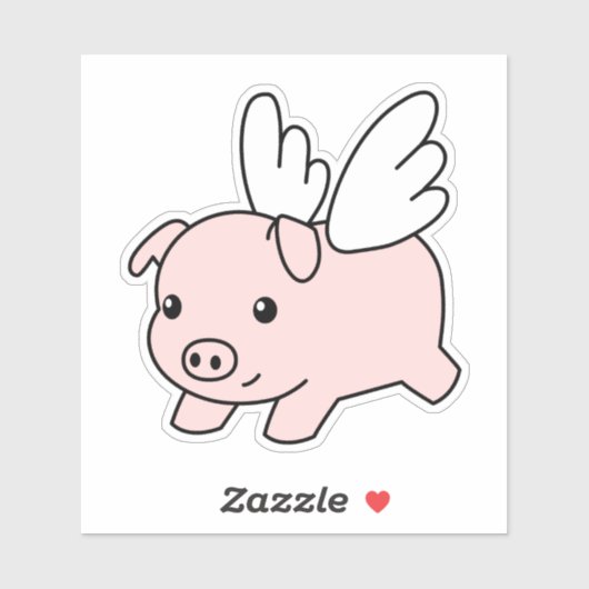 漫画飛んでいる豚 – かわいい子豚と翼 シール (シート)