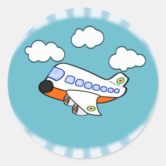 漫画飛行機 ラウンドシール (正面)