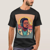 漫画3d少年の学習、ラウンドステッカーのアイコン tシャツ (正面)