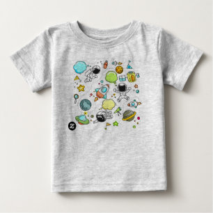 漫画，ヒーザーグレー，[雲，ロケット，宇宙飛行士] ベビーTシャツ