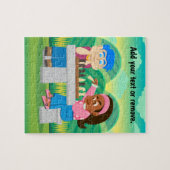 漫画、少年と黒人の女の子遊のチェスアウトドア。 ジグソーパズル (横)